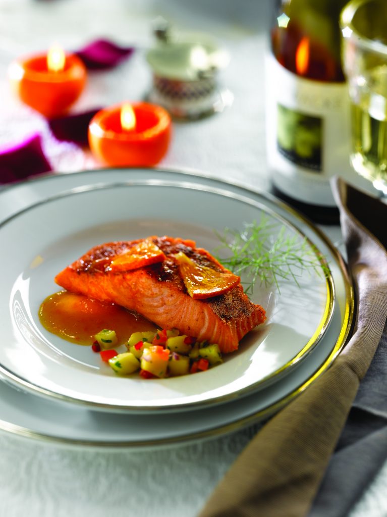 Orange glazed salmon mairin ui chomain; slamon dish