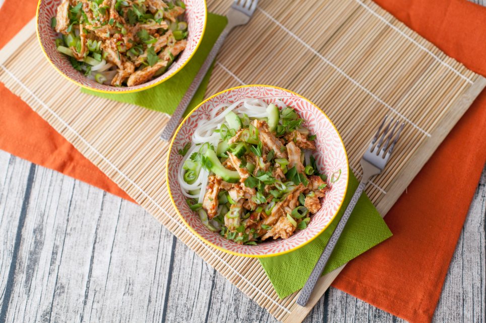 Bang Bang Chicken This super quick thai-inspired salad is perfect lunchbox fare, and is ready in under 15 minutes. Use leftover chicken from the Sunday roast and transform last night’s dinner into something amazing.