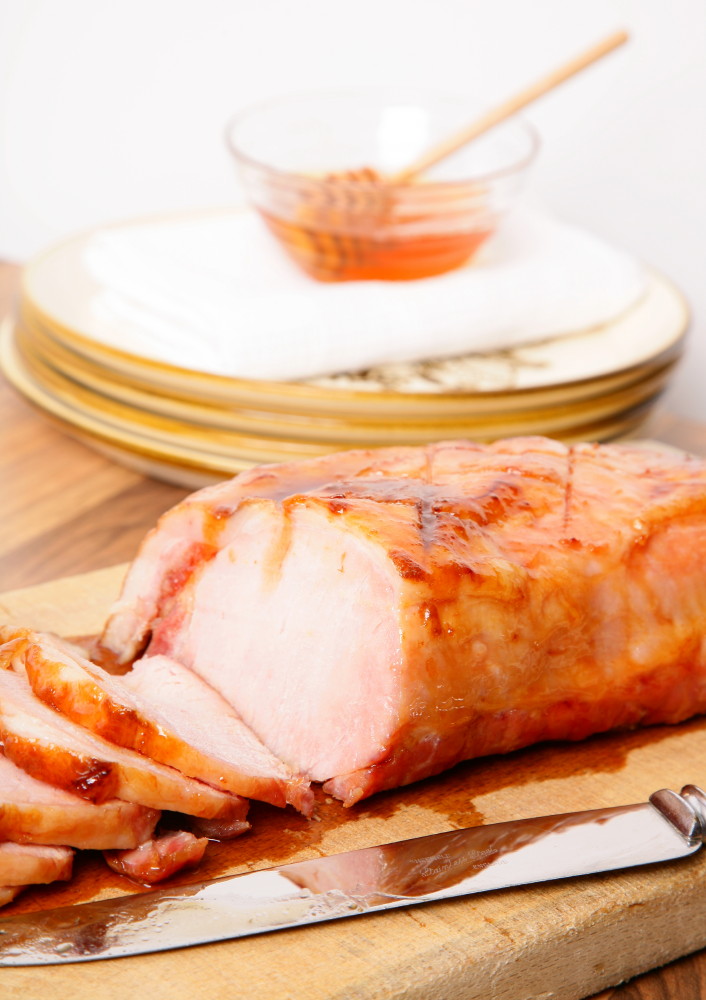 Honey and mustard glazed loin of bacon; bacon recipe; pork recipe; i love cooking bacon recipe